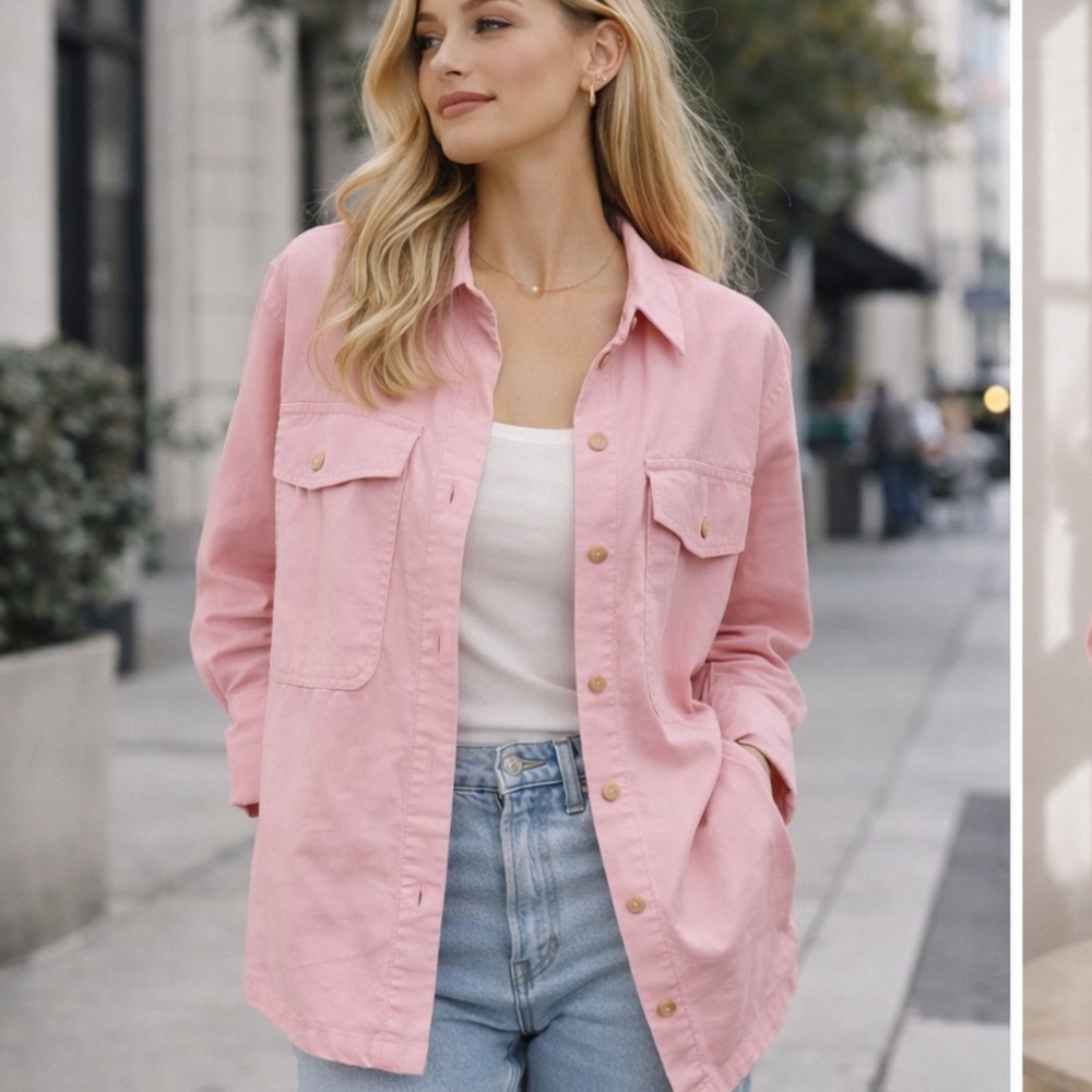 UGG Pink Utility Button-Up Jacket – Lightweight Overshirt – Size XS